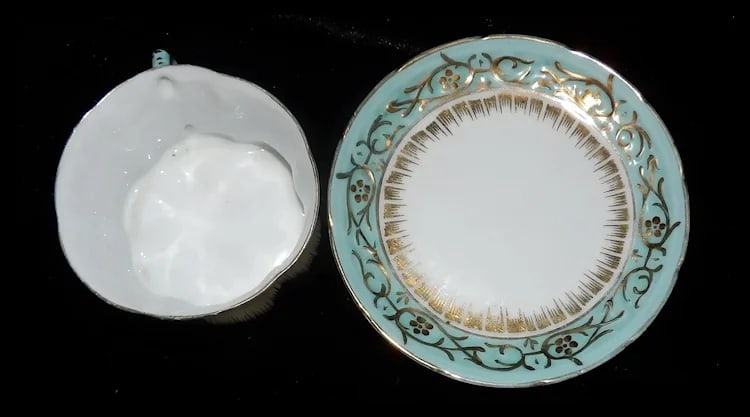 Antique Gold Gilded White & Blue Porcelain Cup and Saucer - 6