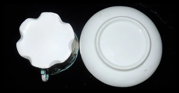 Antique Gold Gilded White & Blue Porcelain Cup and Saucer - 7