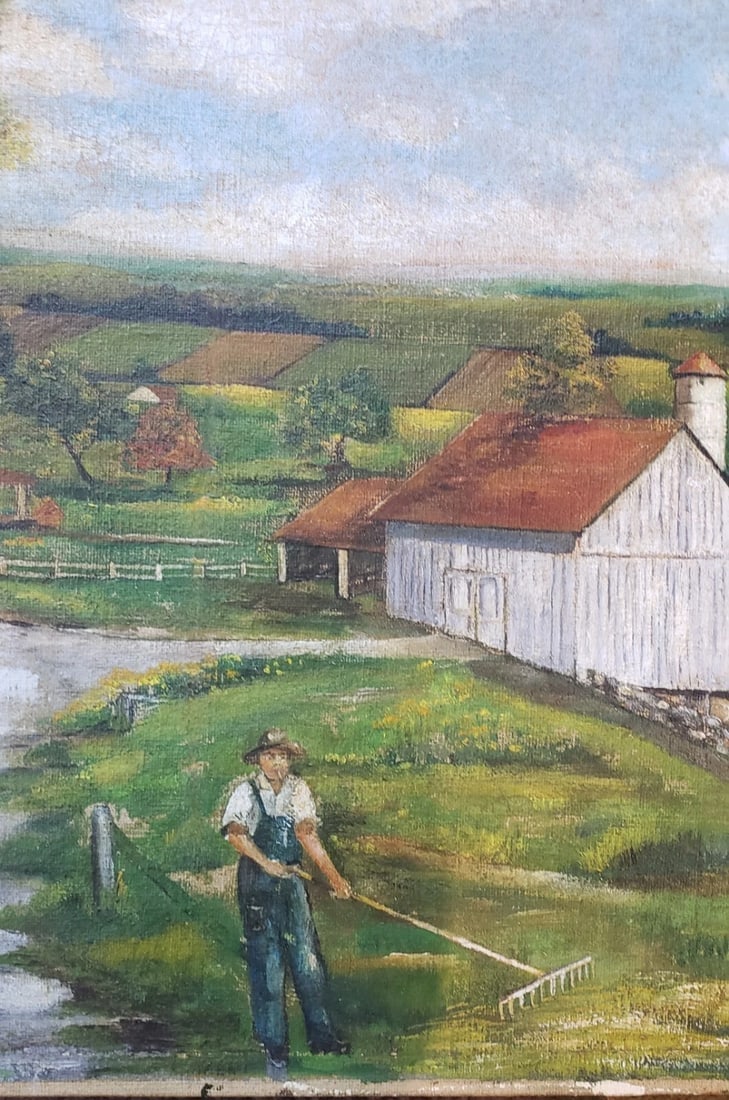 G C Shepard oil painting man working on farm 1920 - 2