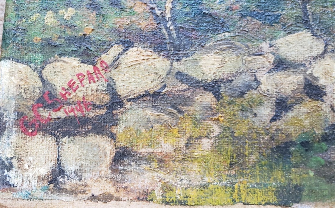 G C Shepard oil painting man working on farm 1920 - 4
