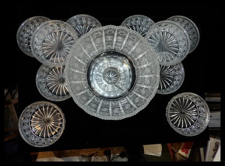 Bohemian Queen Lace Hand Cut Crystal 8” Round Compote 4 ½” Square Base and American - 5