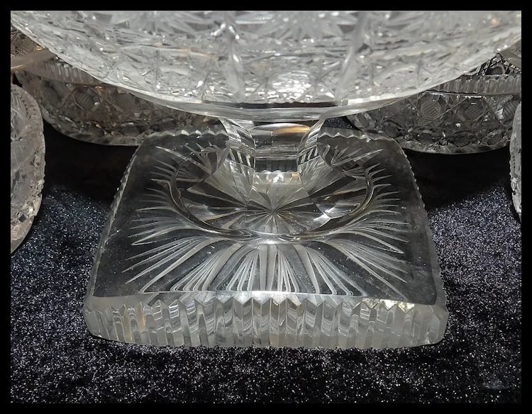 Bohemian Queen Lace Hand Cut Crystal 8” Round Compote 4 ½” Square Base and American - 7