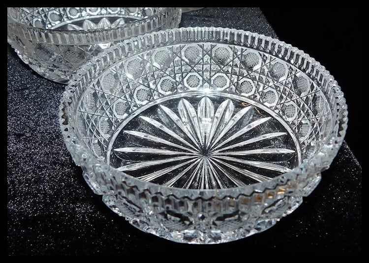 Bohemian Queen Lace Hand Cut Crystal 8” Round Compote 4 ½” Square Base and American - 8