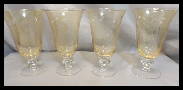 Amber Intaglio Depression Water Glasses- Grape Pattern - 3