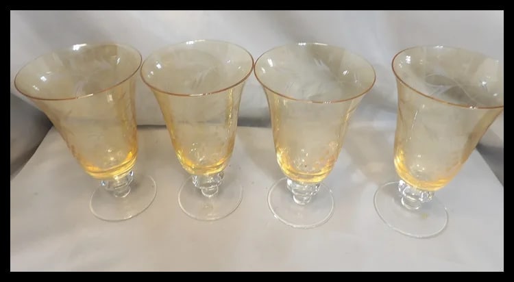 Amber Intaglio Depression Water Glasses- Grape Pattern - 4