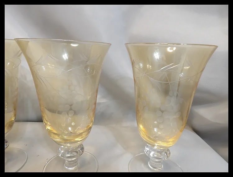 Amber Intaglio Depression Water Glasses- Grape Pattern - 5