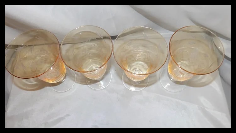 Amber Intaglio Depression Water Glasses- Grape Pattern - 7