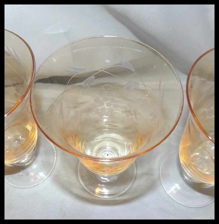 Amber Intaglio Depression Water Glasses- Grape Pattern - 8
