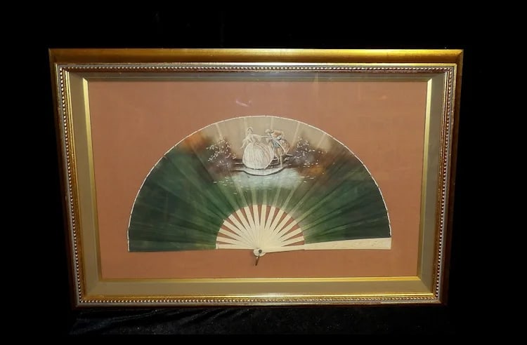Antique Early 19th Century Hand Painted Fan in Frame - 2