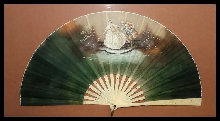 Antique Early 19th Century Hand Painted Fan in Frame - 3
