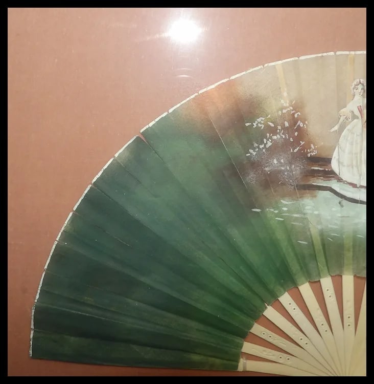 Antique Early 19th Century Hand Painted Fan in Frame - 5