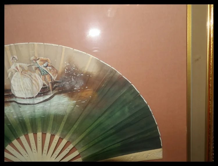 Antique Early 19th Century Hand Painted Fan in Frame - 6