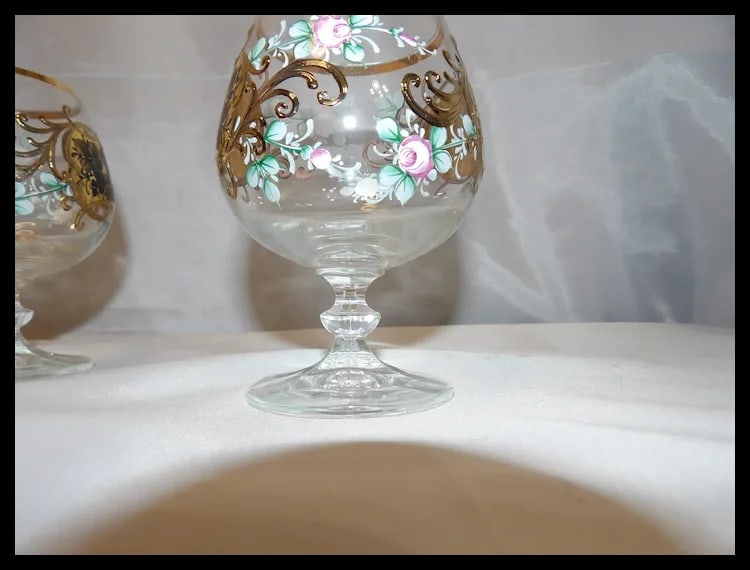 Bohemian Hand Painted Brandy/Cognac Sniffers with 22kt Gold Accents with Presentation Box - 6