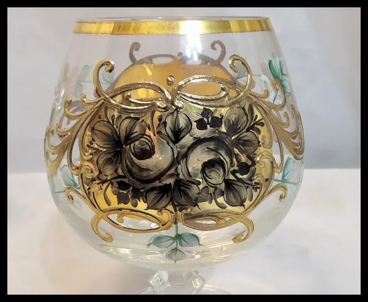Bohemian Hand Painted Brandy/Cognac Sniffers with 22kt Gold Accents with Presentation Box - 8