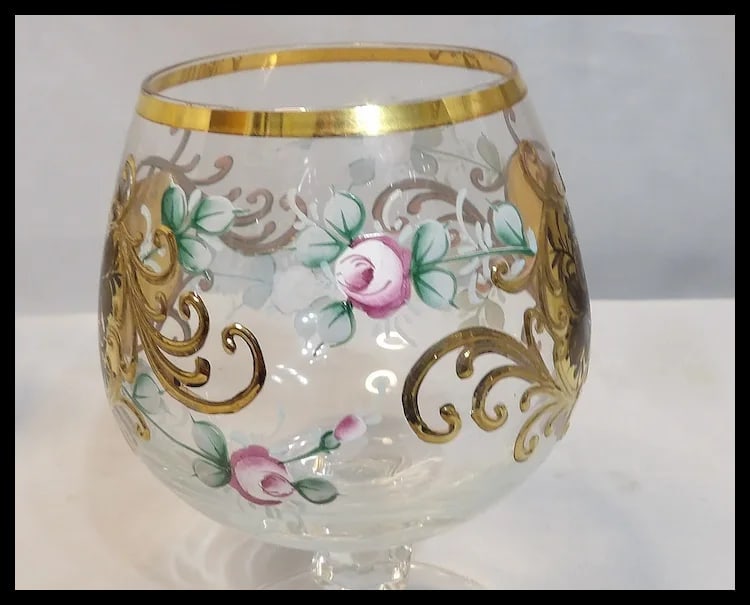 Bohemian Hand Painted Brandy/Cognac Sniffers with 22kt Gold Accents with Presentation Box - 9