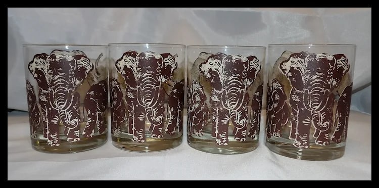 Vintage Tastesetter ELEPHANTS Safari Double Old Fashioned Cocktail Glasses - 2