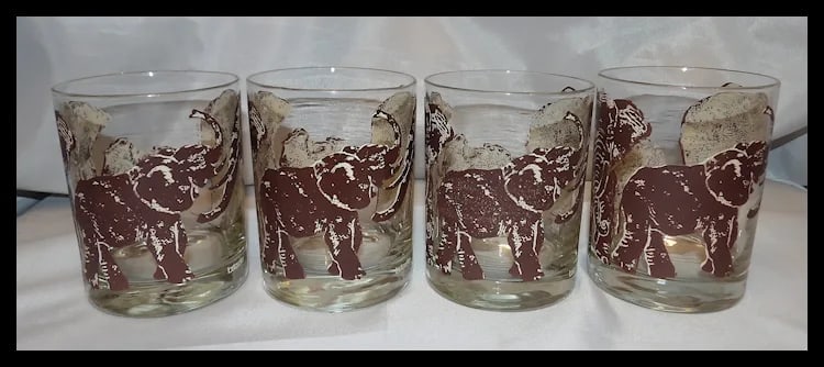 Vintage Tastesetter ELEPHANTS Safari Double Old Fashioned Cocktail Glasses - 3