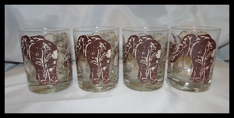 Vintage Tastesetter ELEPHANTS Safari Double Old Fashioned Cocktail Glasses - 4