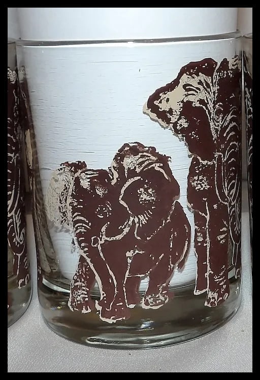 Vintage Tastesetter ELEPHANTS Safari Double Old Fashioned Cocktail Glasses - 6