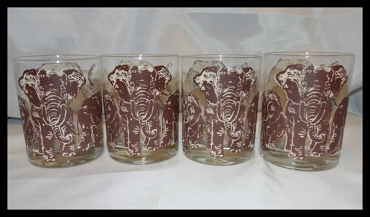 Vintage Tastesetter ELEPHANTS Safari Double Old Fashioned Cocktail Glasses - 8