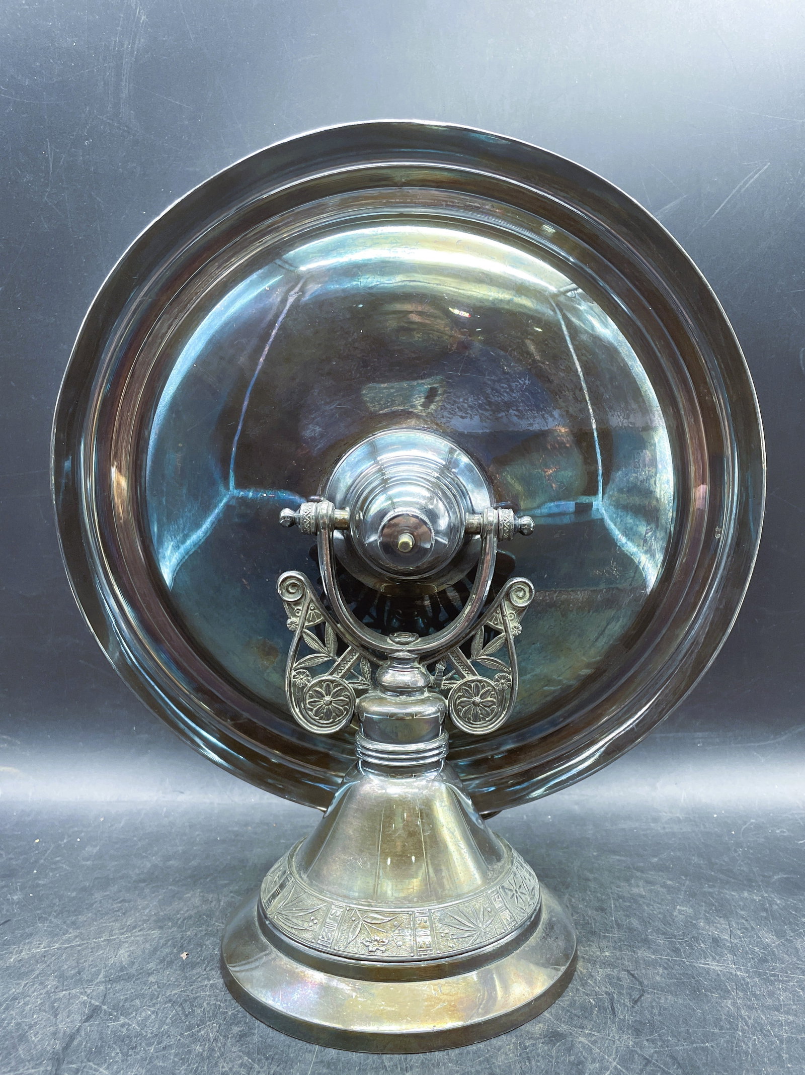 Antique Pairpoint Silver plate Brides Basket Bird Finial Swivel Top - 5