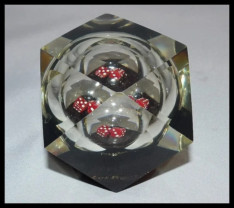 Acrylic Lucite Las Vegas Retro Prism Floating Dice Paperweights - 2
