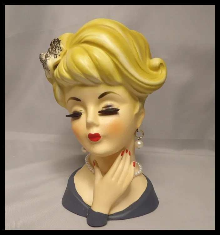 Lefton 7” Lady Head Vase with Necklace & Earrings - 2