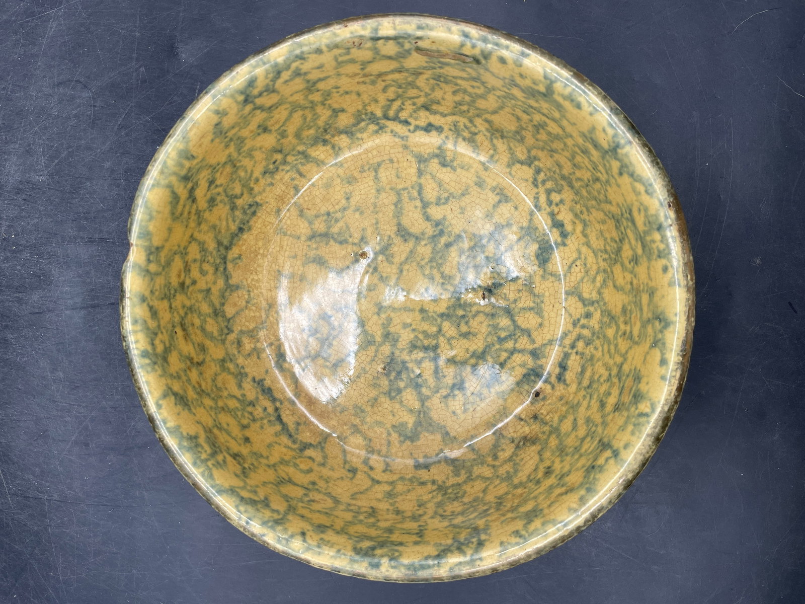Antique 8" Spongeware Bowl Yellowware - 2