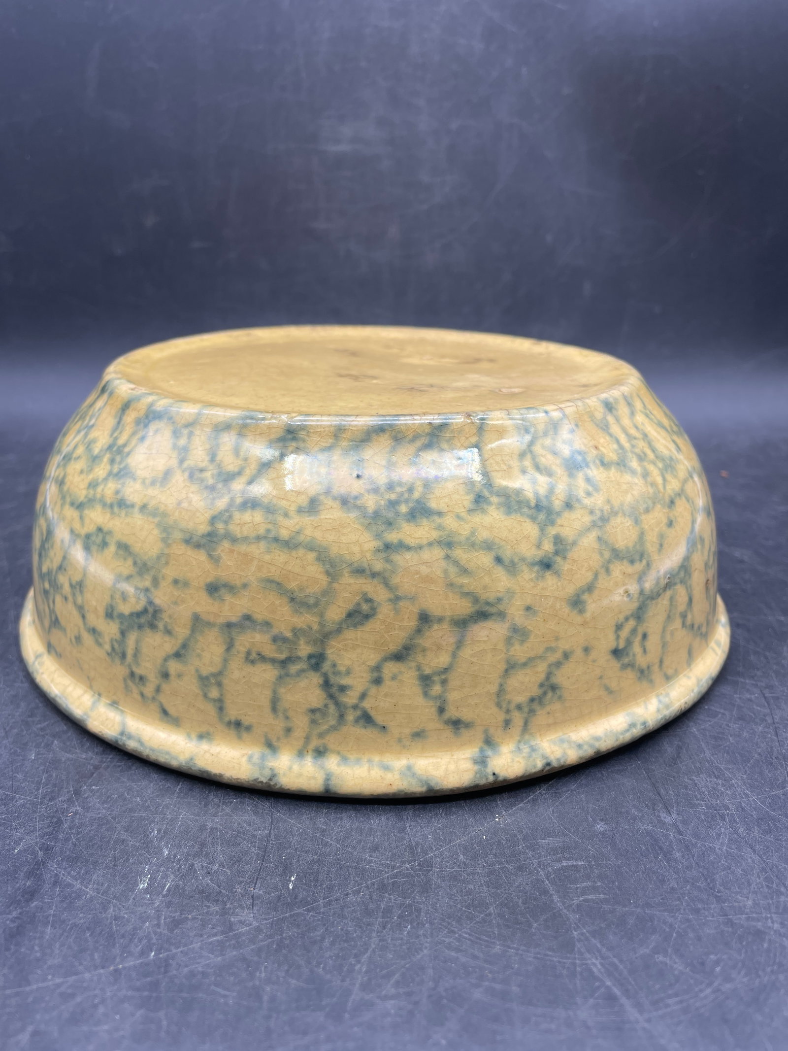 Antique 8" Spongeware Bowl Yellowware - 3