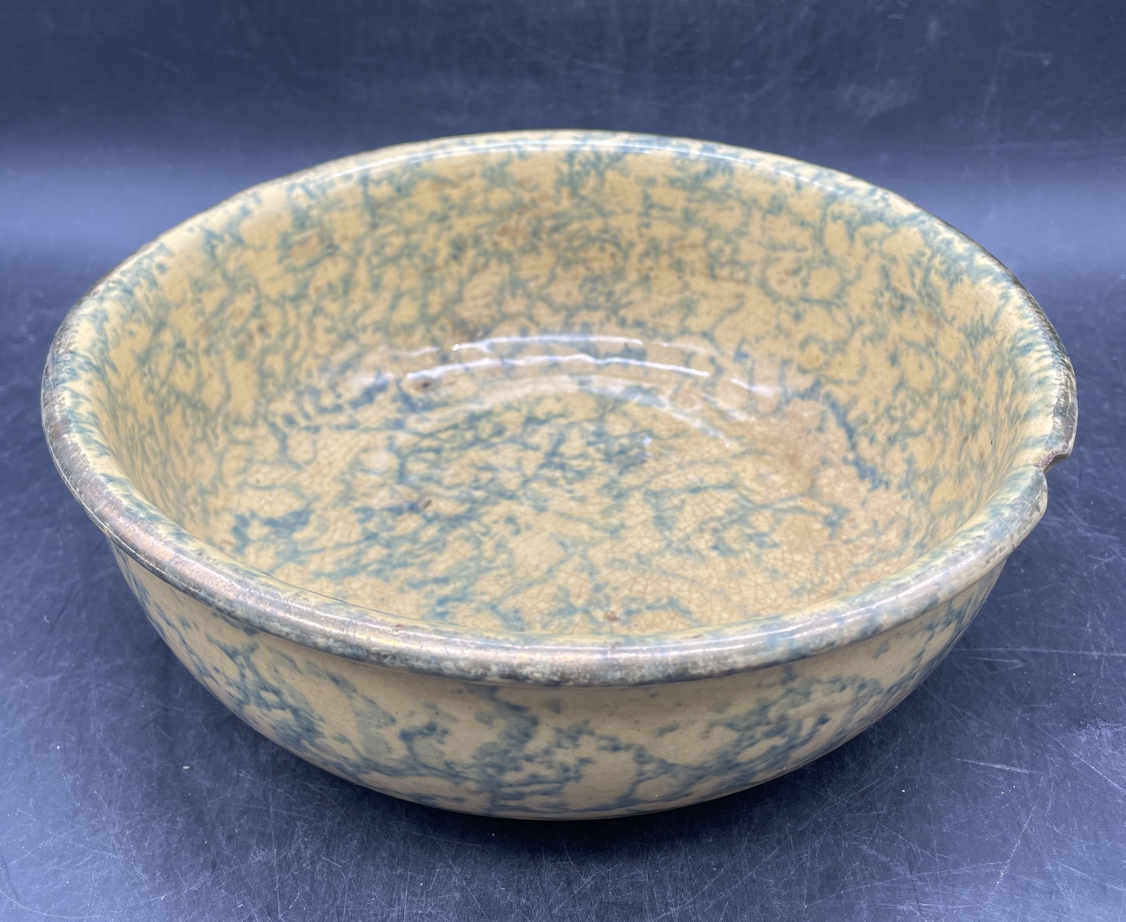 Antique 8" Spongeware Bowl Yellowware - 5