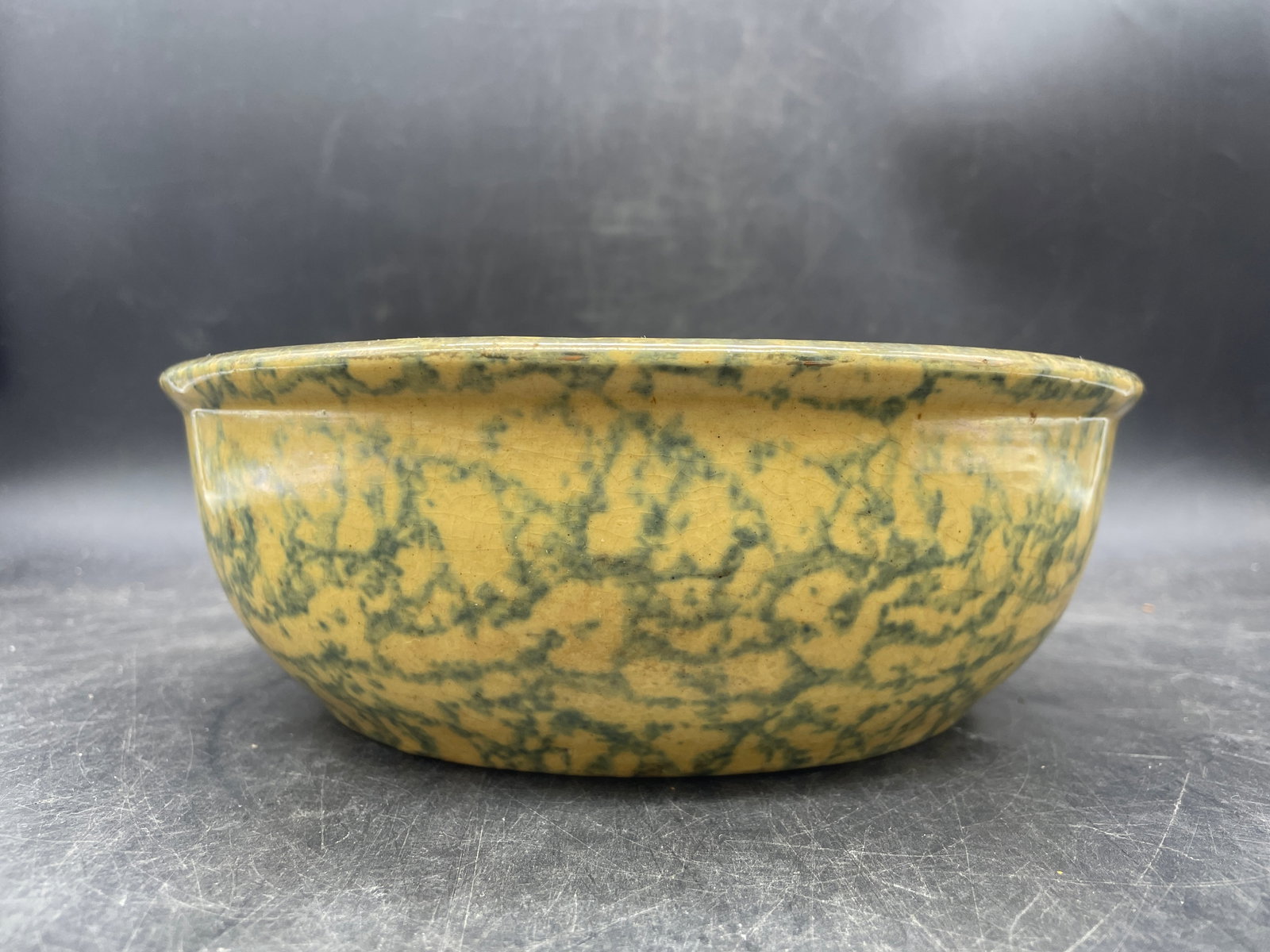 Antique 8" Spongeware Bowl Yellowware - 8
