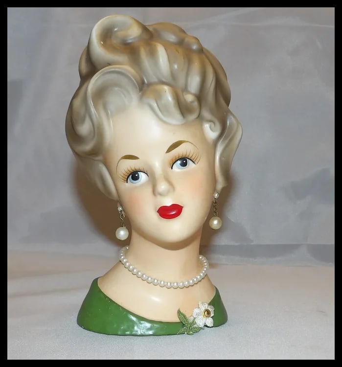 Ardco Fine Quality Dallas- Japan 7 ” Lady Head Vase with Earrings and Necklace - 2