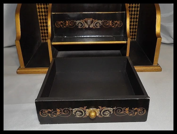 Vintage Ornate Desk Organizer with Drawer - 8