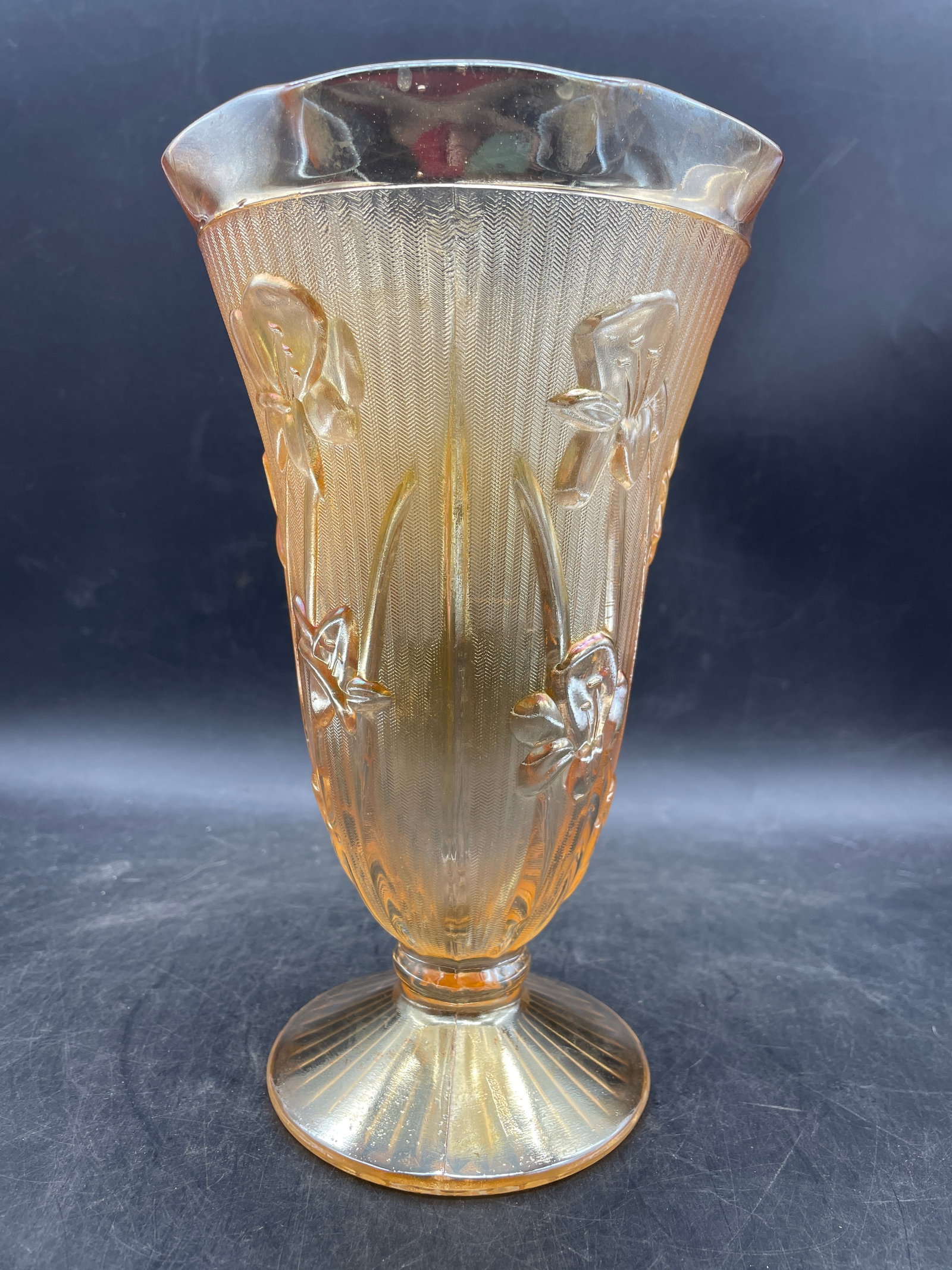 Vintage Jeanette Carnival Glass Vase Iridescent - 7