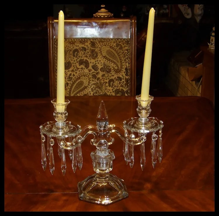 Heisey Old Williamsburg Candelabra #301 Two-Light with Prisms - 10