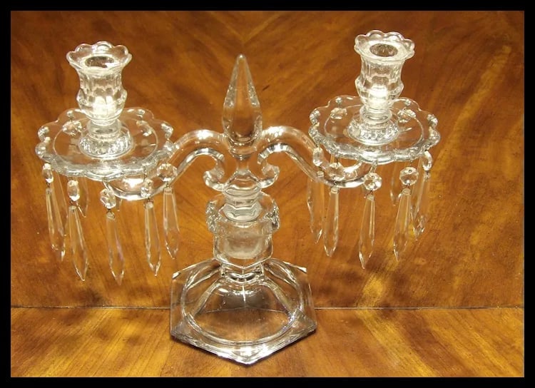 Heisey Old Williamsburg Candelabra #301 Two-Light with Prisms - 11