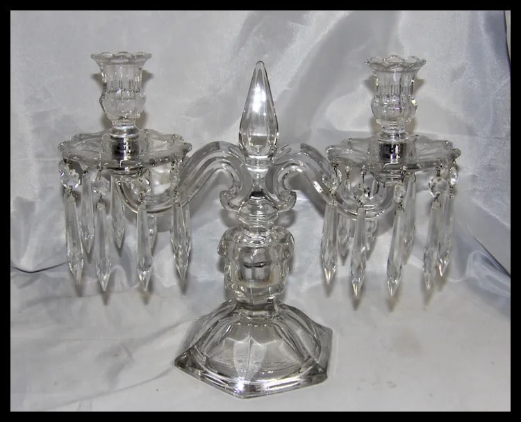 Heisey Old Williamsburg Candelabra #301 Two-Light with Prisms - 2