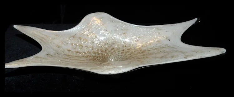Rare Mid-Century Murano Art Glass Centerpiece White with Gold Aventurine - 5