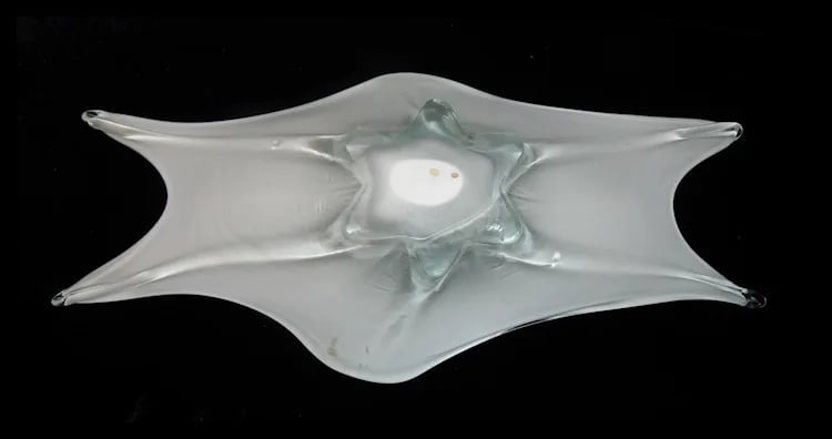 Rare Mid-Century Murano Art Glass Centerpiece White with Gold Aventurine - 7