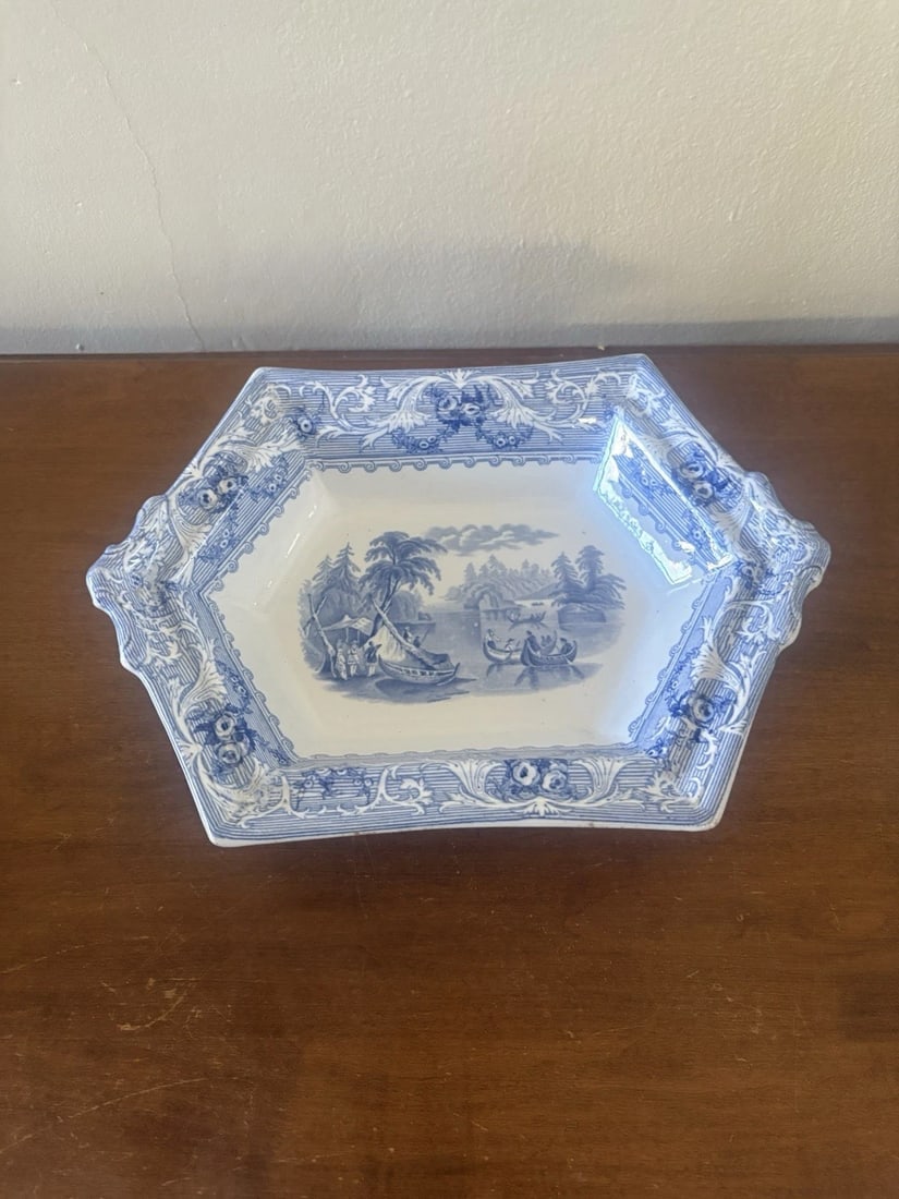 Lake Pattern Staffordshire Covered Vegetable Bowl - 2