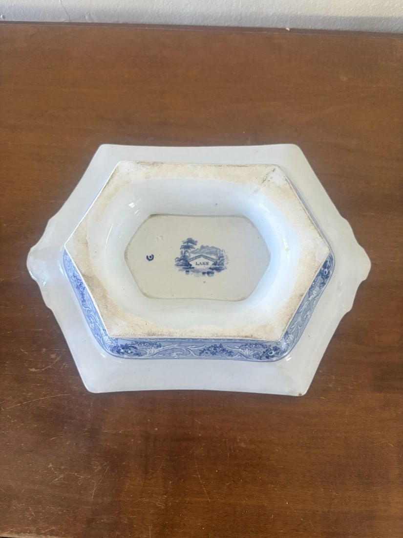 Lake Pattern Staffordshire Covered Vegetable Bowl - 3