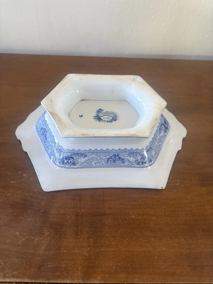 Lake Pattern Staffordshire Covered Vegetable Bowl - 4