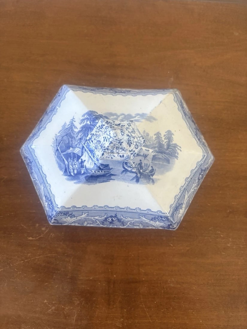 Lake Pattern Staffordshire Covered Vegetable Bowl - 7