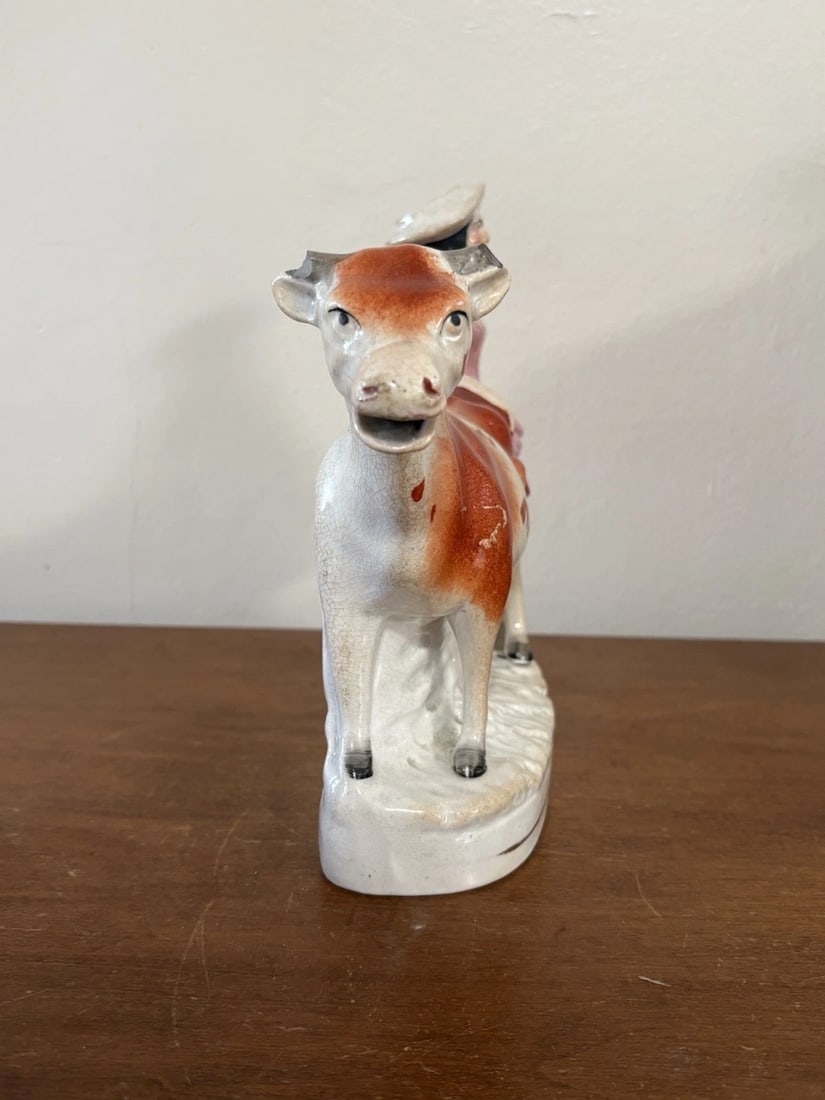 Staffordshire Woman W/ Cow Spill Vase - 2