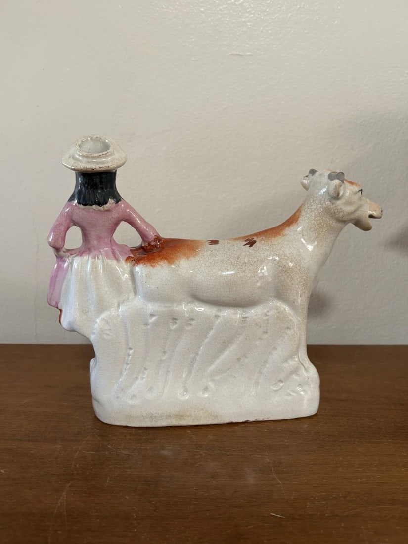 Staffordshire Woman W/ Cow Spill Vase - 3