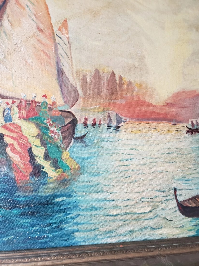Oil painting harbor scene Great colors 1950 - 2