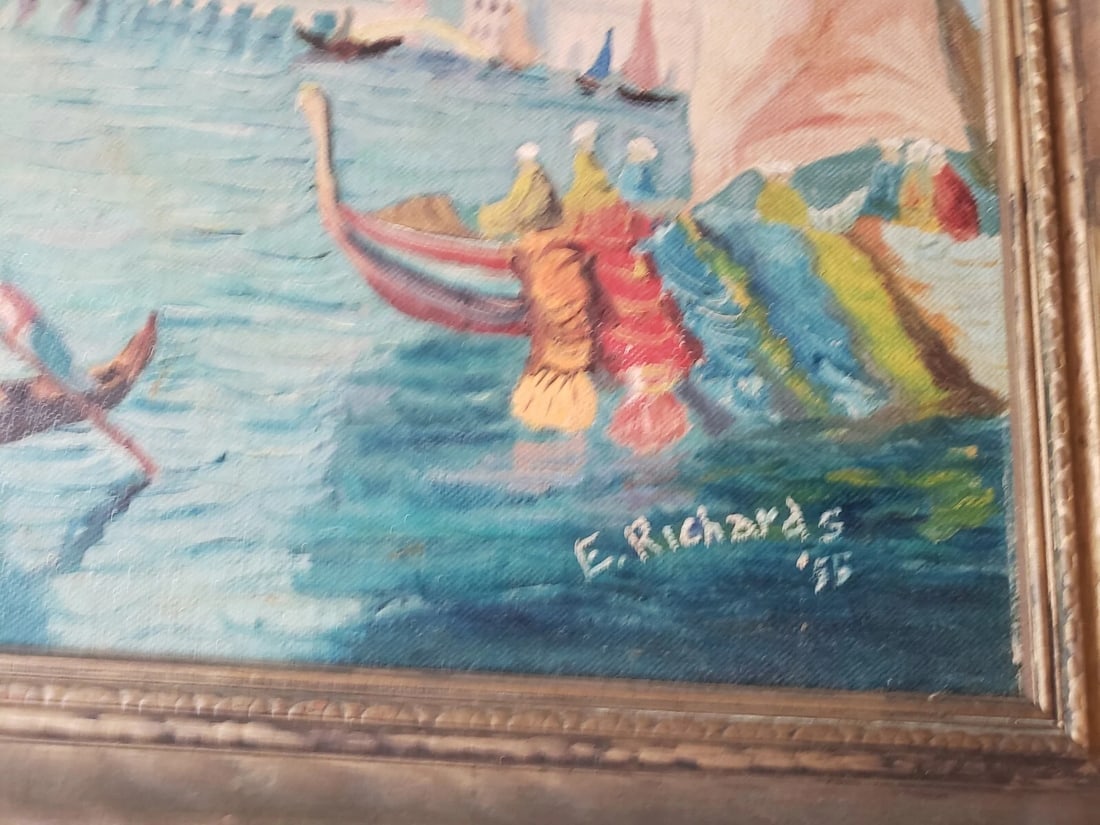 Oil painting harbor scene Great colors 1950 - 3