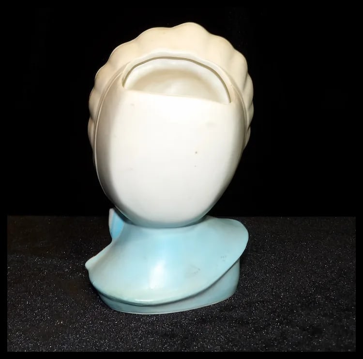 Ucagco Baby Head Vase with Bonnet and Blue Striped Bow - 4