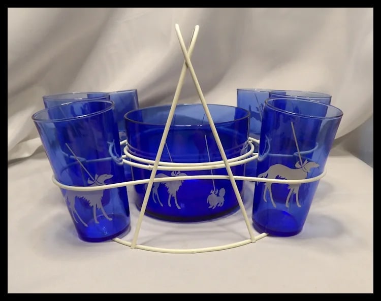 1930’s Cobalt Blue 8 Piece Dog Show (Scottie, Shih Tzu, Boxer, Afghan,) Sportsman Series Ice - 2