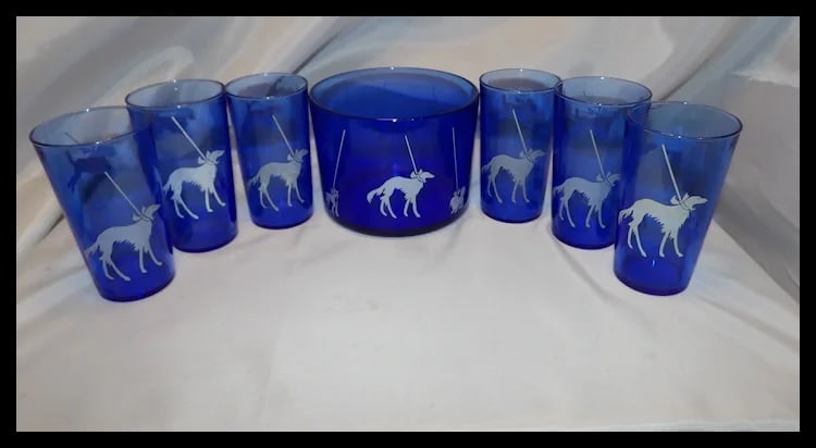 1930’s Cobalt Blue 8 Piece Dog Show (Scottie, Shih Tzu, Boxer, Afghan,) Sportsman Series Ice - 5